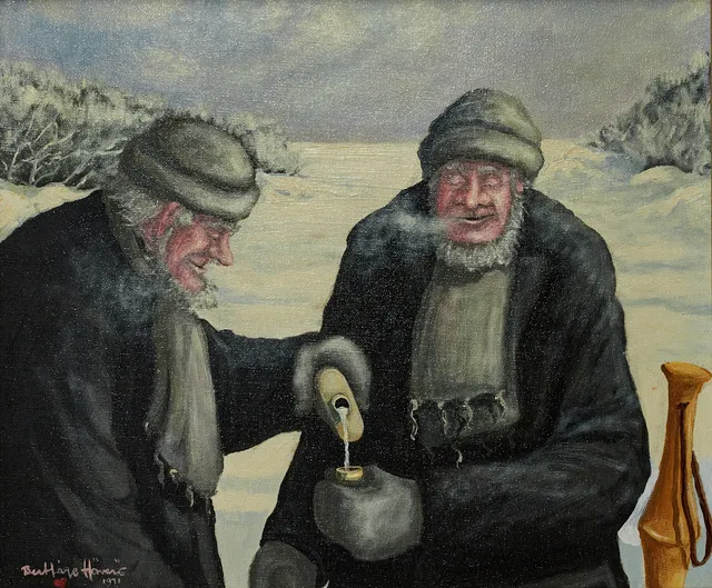 BERT-HÅGE HÄVERÖ. Vintergubbar, olja på duk, signerad och daterad 1971.