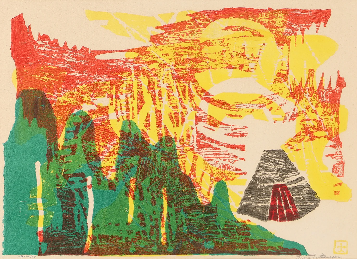 RUNE PETTERSSON. Komposition, färglitografi, signerad, 81/110. — Engravings & Prints — Helsingborgs Auktionskammare