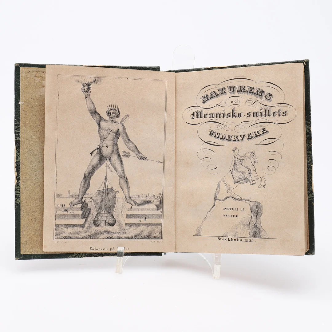 EN UNDERHÅLLANDE LITEN BOK 1834 OM NATURENS OCH MENNISKO-SNILLETS UNDERVERK TILL NÖJE OCH UNDERVISNING FÖR ÄLDRE BARN MED LITOGRAFIER. — Books — Crafoord Auktioner Lund