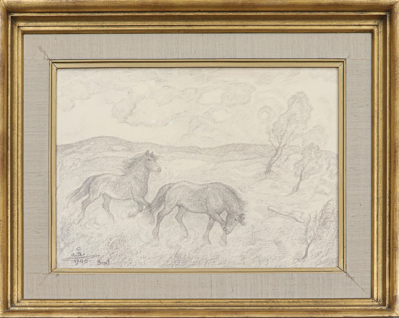ACKE ÅSLUND. Teckning, hästar,signerad A.Å samt daterad 1940. — Drawings — Södermanlands Auktionsverk
