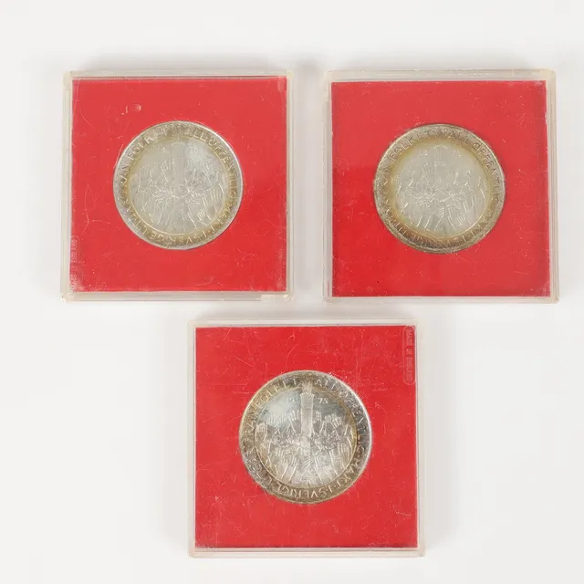 MINNESMYNT, 3 stycken, silver, Sverige, 1975.