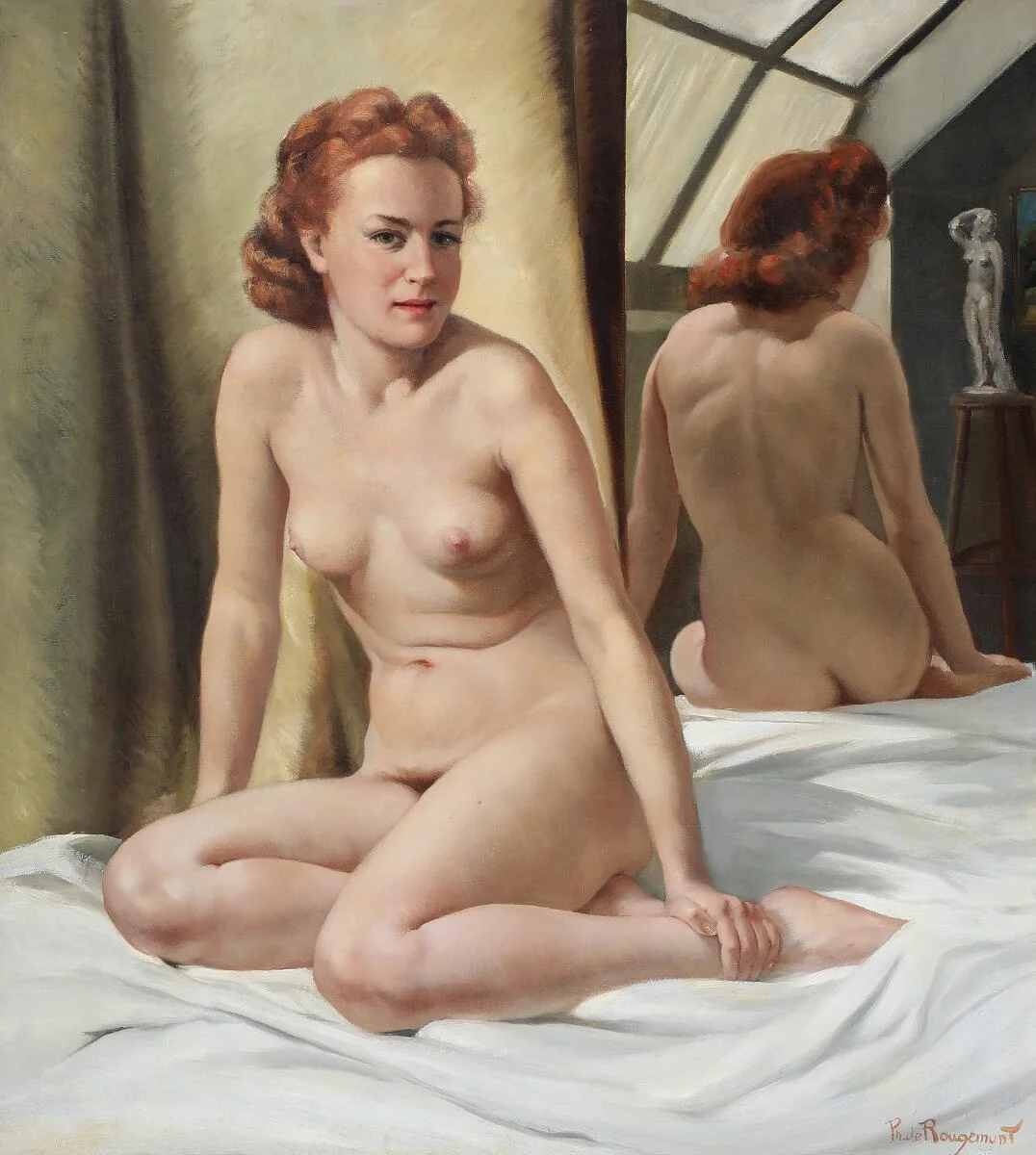 Portrait of a naked woman in an atelier. Signed Ph. de Rougemont. Oil on canvas. 81×73 cm. — Paintings — Bruun Rasmussen