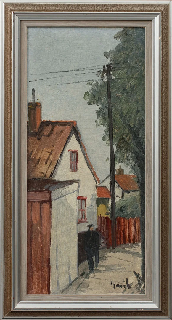TAGE GAVIK. "Hellstedtsgatan Majorna", olja på pannå, signerad. — Paintings — Göteborgs Auktionsverk