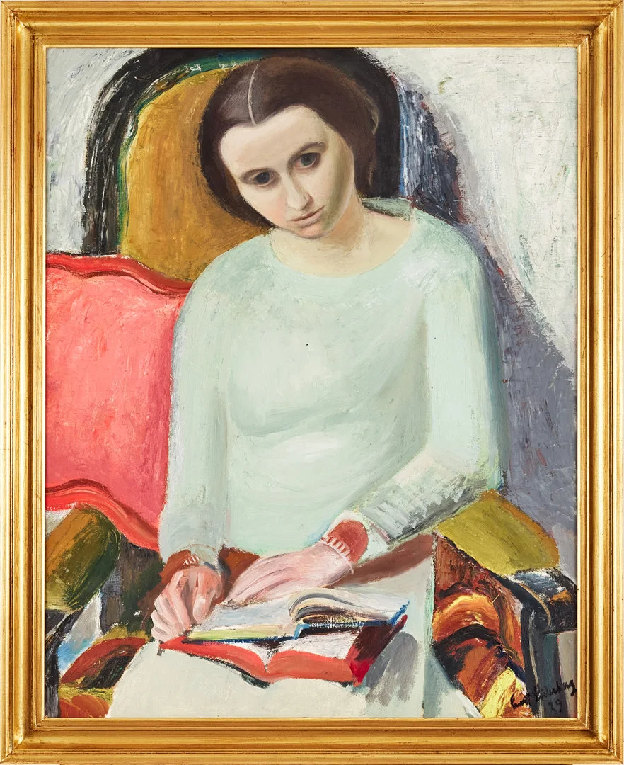 ERNST SÖDERBERG. (1889-1967). Läsande kvinna, signerad och daterad -29, olja på duk. — Paintings — Stockholms Auktionsverk Magasin 5