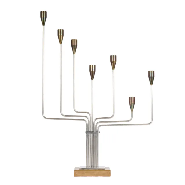 Piet Hein: Candlestick 'Charles's Chariot' early model in steel and brass.