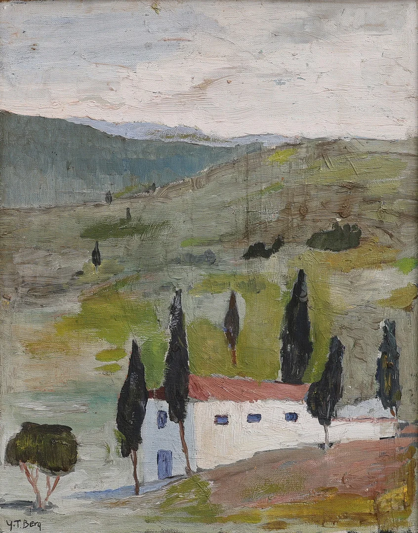 YNGVE T BERG 1918-2002. OLJA PÅ PANNÅ, "SPANIEN, 1953", SIGNERAD OCH DATERAD. — Paintings — Crafoord Auktioner Lund