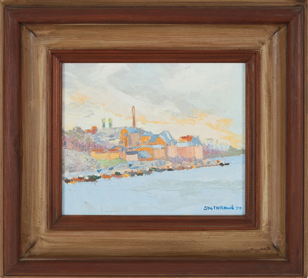 STIG EH ROUSK (1934–2016). olja på duk, motiv med Söder Mälarstrand, signerad samt daterad -79. — Paintings — Stockholms Auktionsverk Sickla
