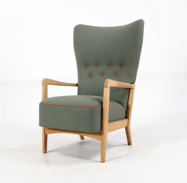 Søren Hansen for Fritz Hansen. High-backed armchair, 1940s, newly renovated
