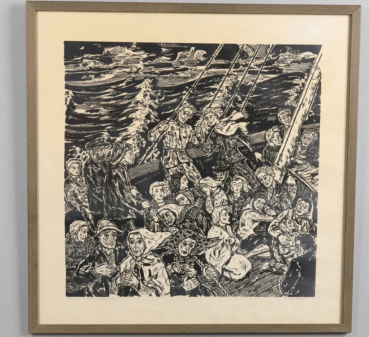 ENDEL KÖKS (1912-1983). Linoleumsnitt, "Meril (till sjöss)" signerad, numrerad 60/100, daterad 1953. — Engravings & Prints — Örebro Stadsauktioner