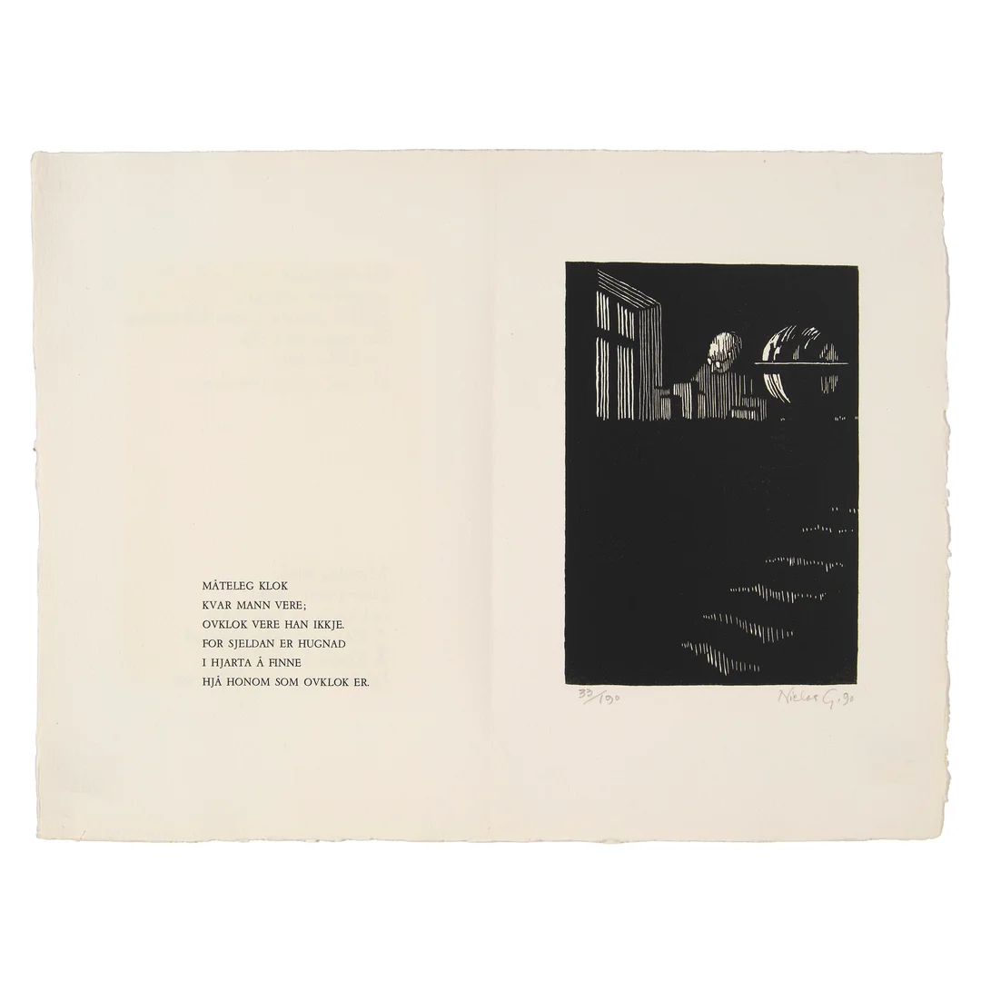 Gulbrandsen, Niclas — "Måteleg klok" 1990 — Kunst/Grafikk — Blomqvist