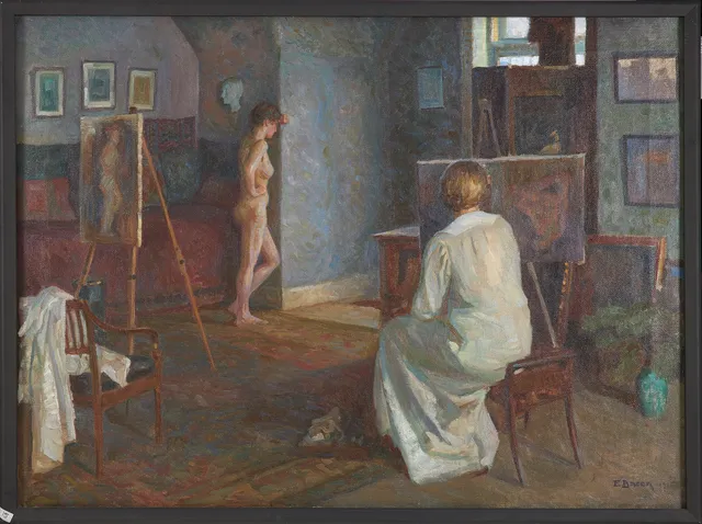 EINAR BAGER. I konstnärinnans ateljé, olja på duk, signerad och daterad 1916.