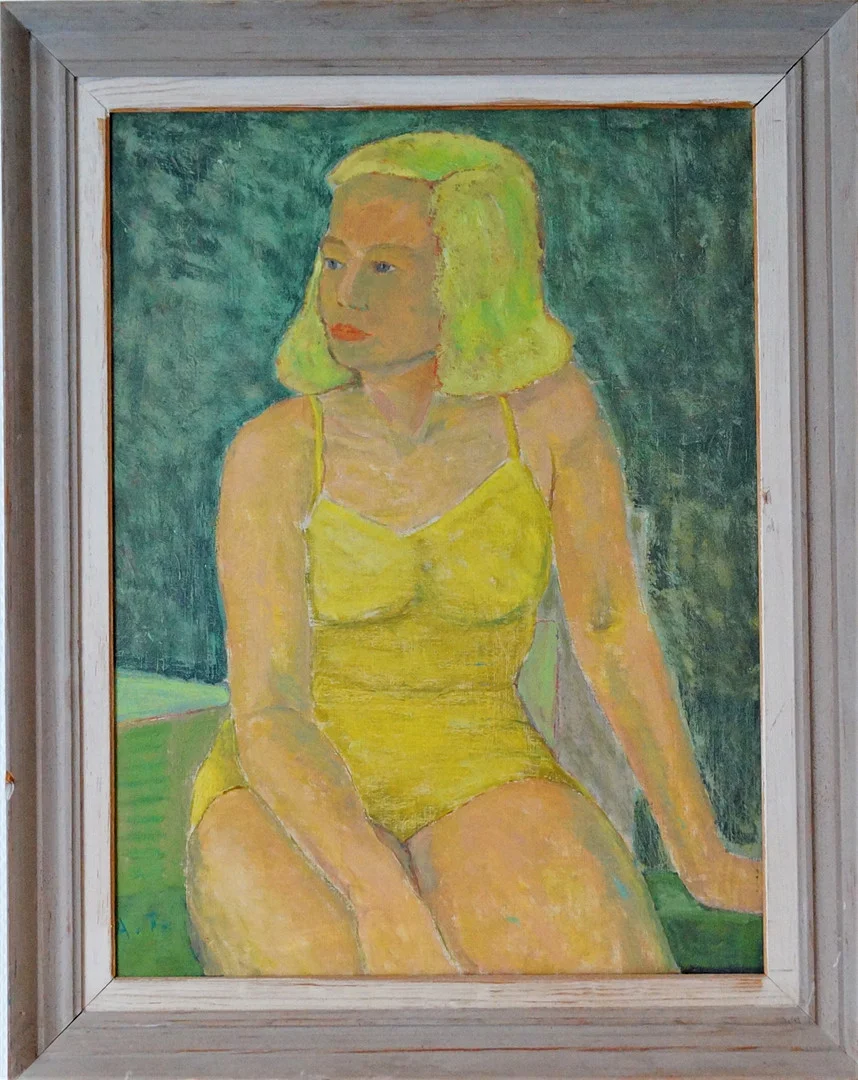 ANDERS THYBERG. olja på duk, "Flicka i baddräkt", monogramsignerad. — Paintings — Lysekils Auktionsbyrå