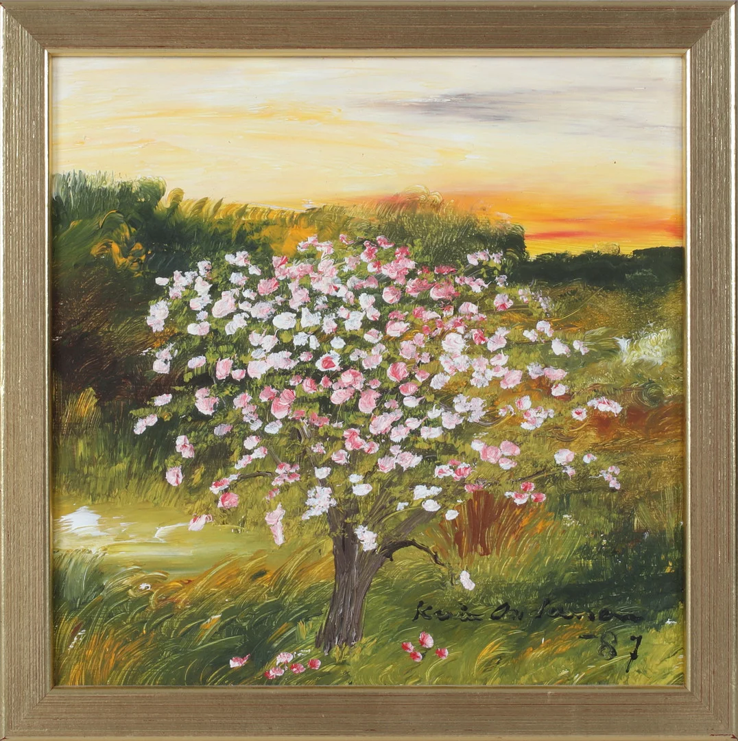 KARIN ANDERSSON. Blommande träd, olja på pannå, signerad och daterad -87. — Paintings — Stadsauktion Sundsvall