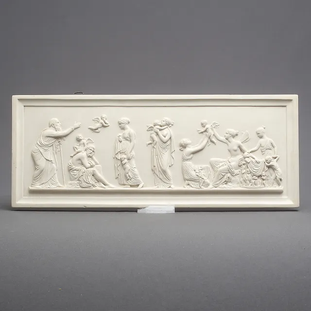 BERTEL THORVALDSEN. EFTER. "Kaerlighedens aldre", väggrelief, gips, Hans Christian Brix, omkring 1900.