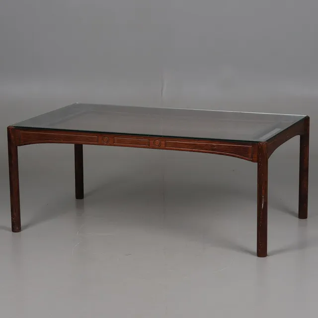 SOFFBORD, trä, glas, 1970-tal.