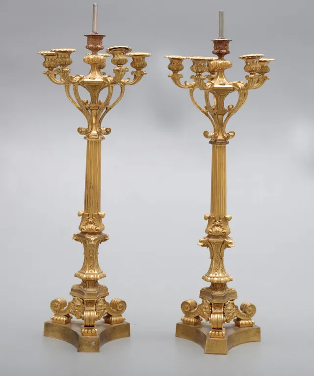 Pair of Napoleon III-style candelabra in gilt bronze, 20th Century.