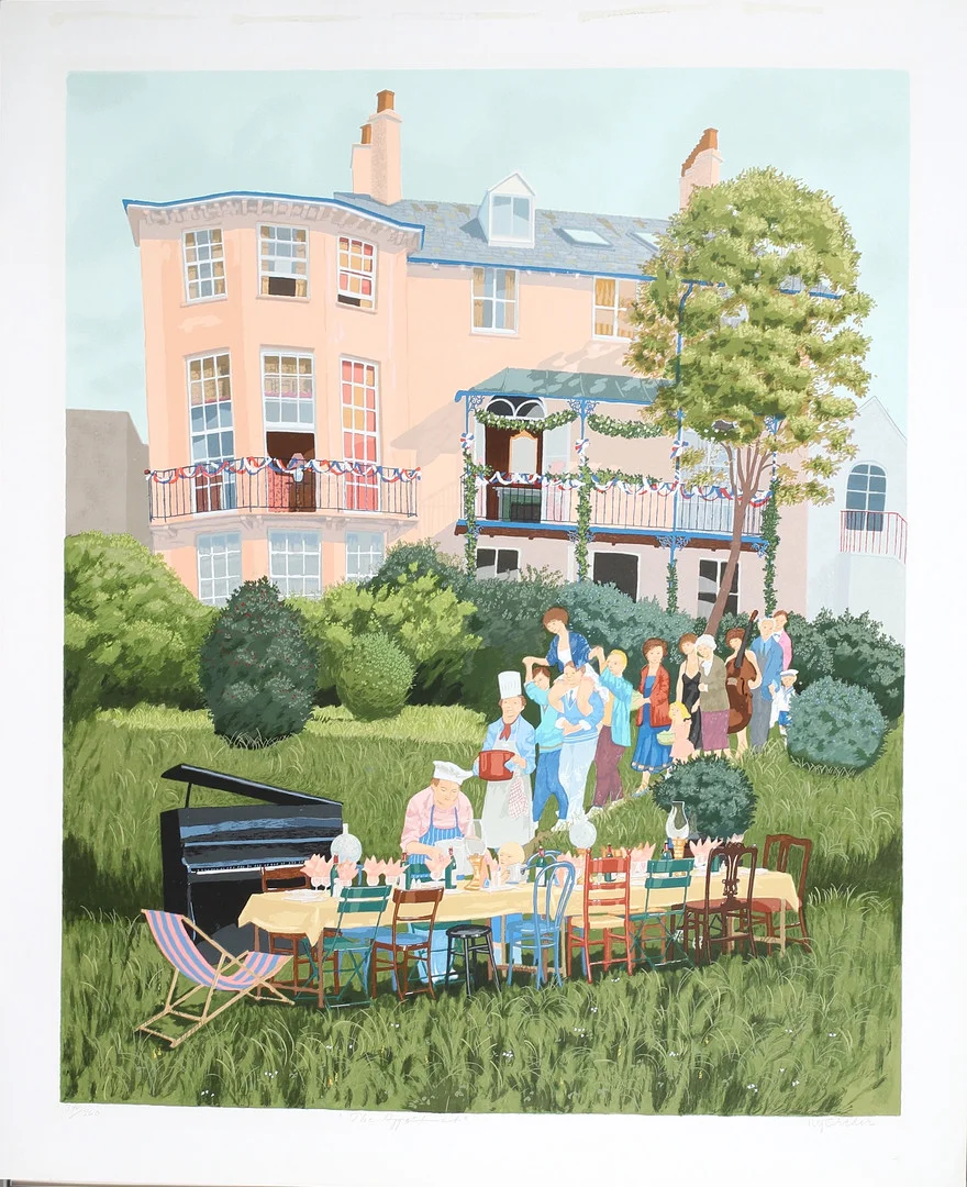 ULF GREDER. Trädgårdsfest, färgserigrafi, signerad och numrerad 346/360. — Engravings & Prints — Stadsauktion Sundsvall