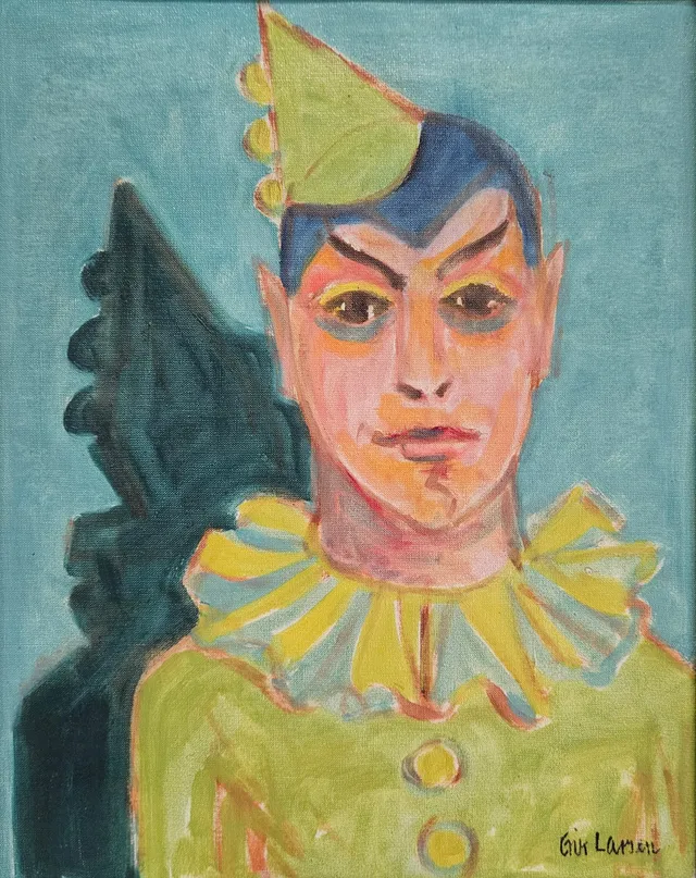 ERIK LARSEN. Clown. Olja på duk, signerad Erik Larsen.