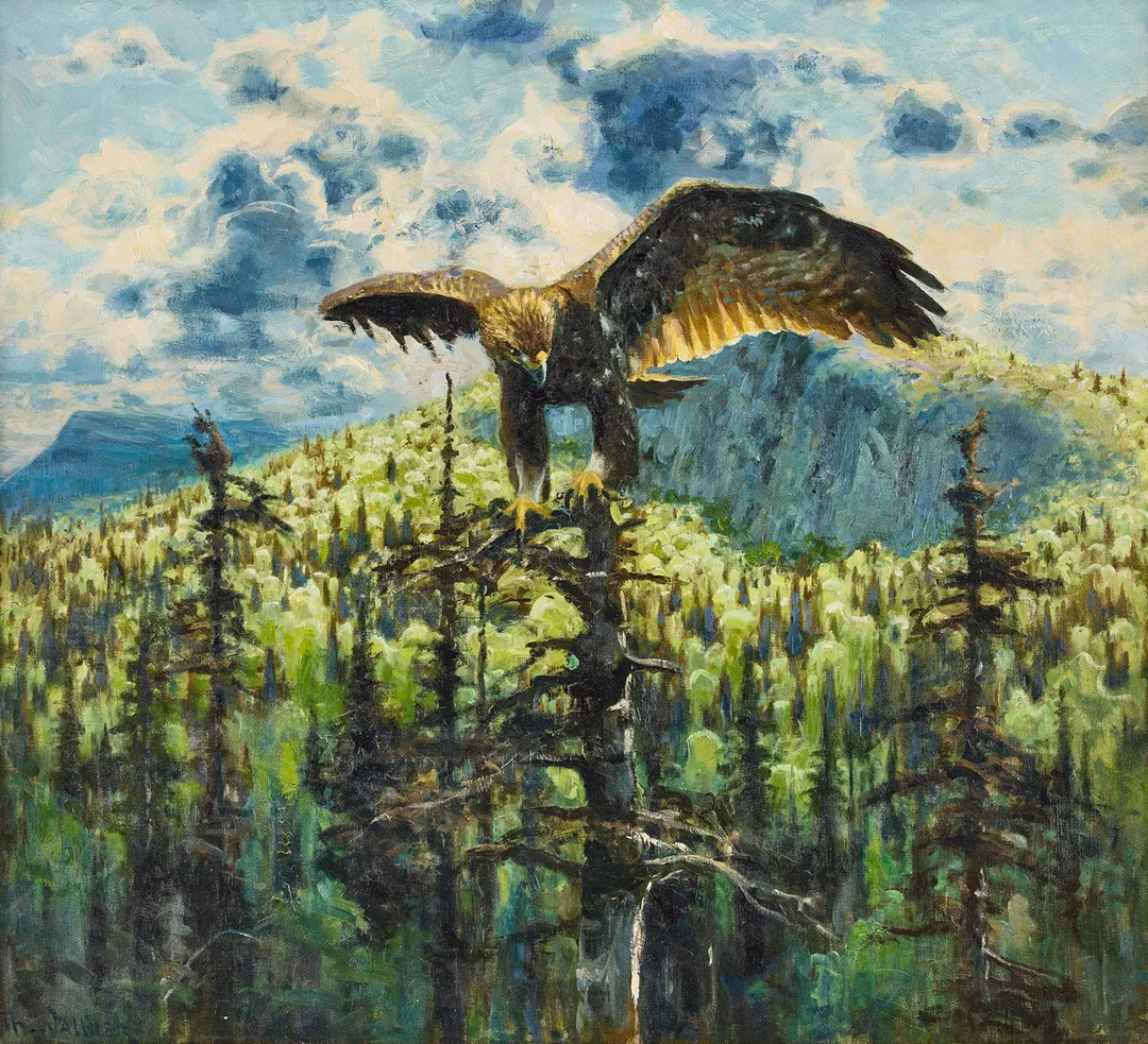 THURE WALLNER. Rovfågel i trädtopp. — Paintings — Stockholms Auktionsverk Fine Art