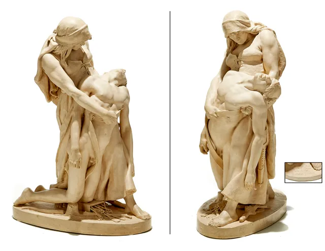 Sinding, Stephan — "Barbarkvinne sleper sin sønns lik bort fra slagmarken" 1889/1902