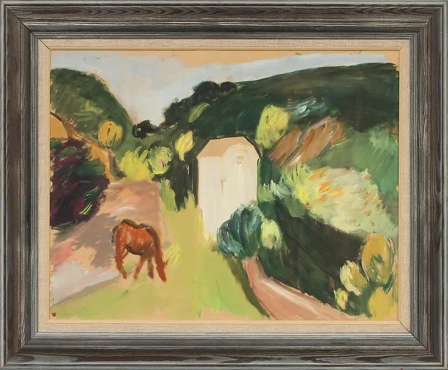 NILS NILSSON. Betande häst. Gouache, monogramsignerad.