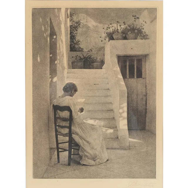 PETER ILSTED. Parti fra Capri med rygvendt kvinde, mezzotinte.